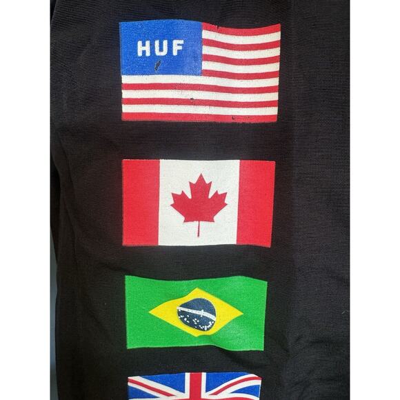 HUF Worldwide Anorak Jacket Mens M Black Flags Half Zip Skateboarder Streetwear - Picture 7 of 13